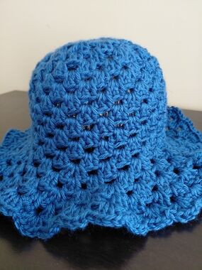 Hand-Crocheted Blue Women's Sun Hat
